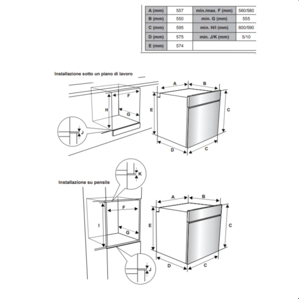Forno Elettrico Incasso 60X58 cm 72L statico Nero Atlantic