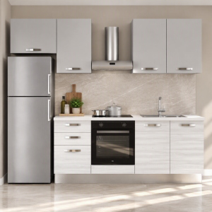 Modern Reversible 255 cm Linear Kitchen White and Grey