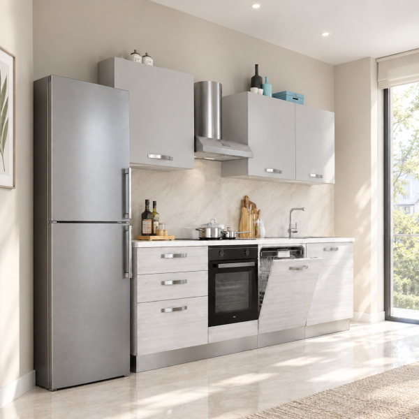 240 cm Reversible Kitchen with Dishwasher Unit White and Grey