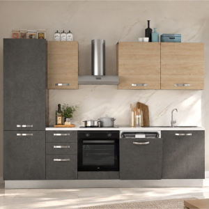 285 cm Modern Reversible Kitchen with Fridge Unit Anthracite and Oak