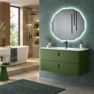 Mobile bagno sospeso 100 cm 2 cassetti con lavabo KRUA Verde