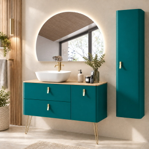 Mobile bagno 120 cm 2 cassetti 1 anta lavabo appoggio KRUA Ottanio