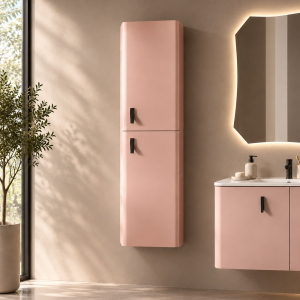 Hängehochschrank aus Holz mit zwei Türen H140 cm Krua Puderrosa