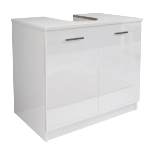 Meuble de salle de bain à revêtement colonne avec 2 portes en bois blanc brillant
