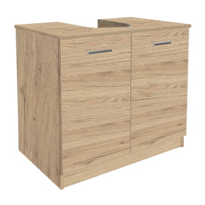 Meuble de salle de bain en bois recouvrant des colonnes avec 2 portes en chêne