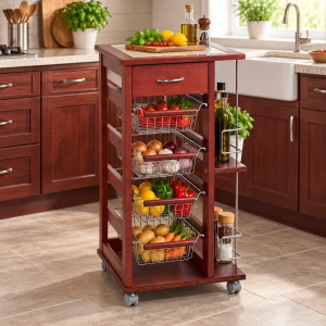 Platzsparender Trolley mit Obstkörben und Flaschenhaltern Ciliegio