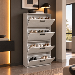 Mobile scarpiera 4 ante 77xh164 cm in legno Cemento Chiaro