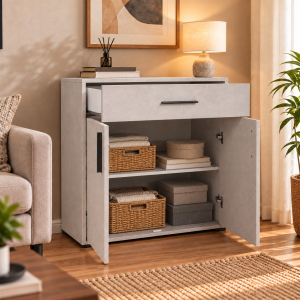 Mobile Contenitore 81x90 cm Cemento Chiaro con Cassetto e 2 ante