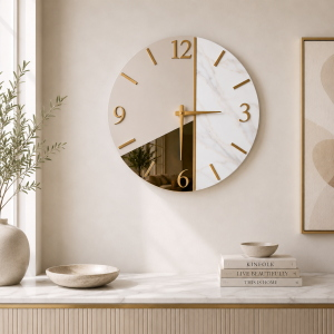 Runde Wanduhr 60 cm Spiegel und Marmor