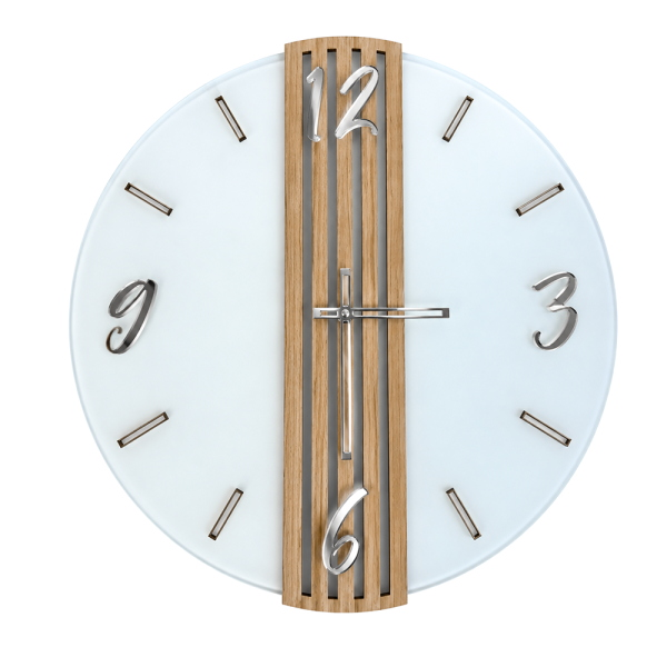 Orologio da Parete Moderno 65 cm Vetro Temperato e Legno Cannettato