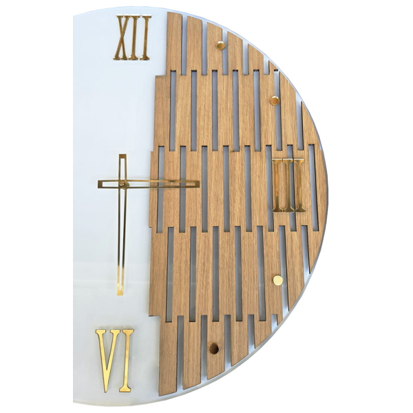 Orologio Parete Design 65 cm Vetro Bianco e Doghe Legno