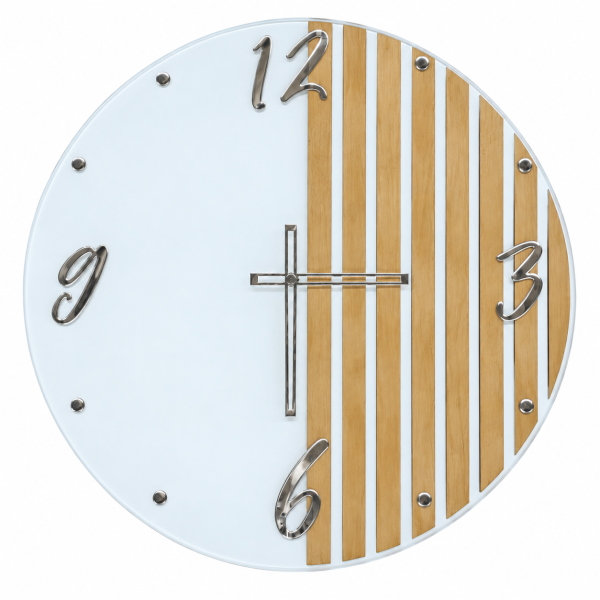 Reloj de Pared Moderno 65 cm Cristal Blanco y Roble
