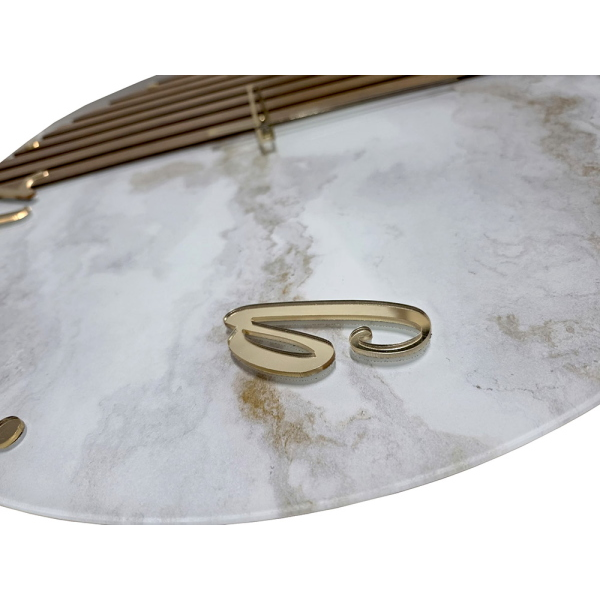 Modern Glass Wall Clock 65 cm Marble Effect and Walnut