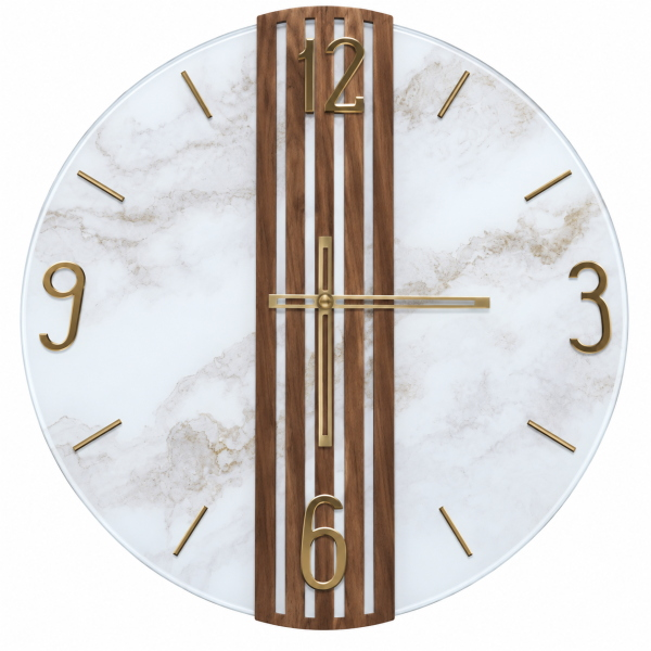 Wall Clock 65 cm Fluted Walnut Marble Glass