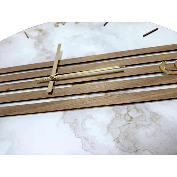 Wall Clock 65 cm Fluted Walnut Marble Glass