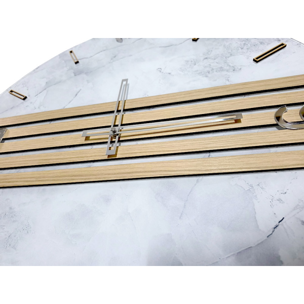 Orologio Parete Tondo 65 cm Vetro Marmo Doghe Rovere