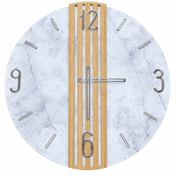 Orologio Parete Tondo 65 cm Vetro Marmo Doghe Rovere