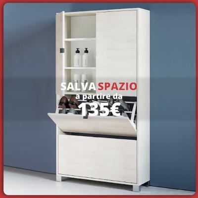 Mobile salvaspazio moderno in legno. Testo: «Salva spazio a partire da 135€».