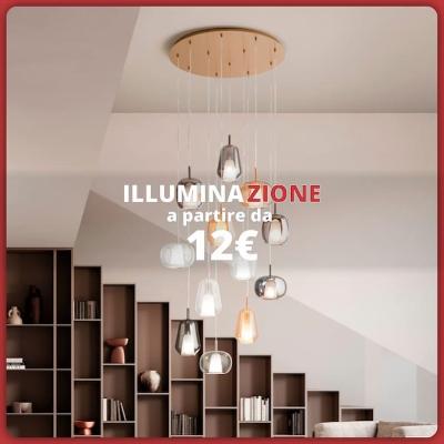 Sospensione moderna con lampade colorate. «Illuminazione a partire da 12€».