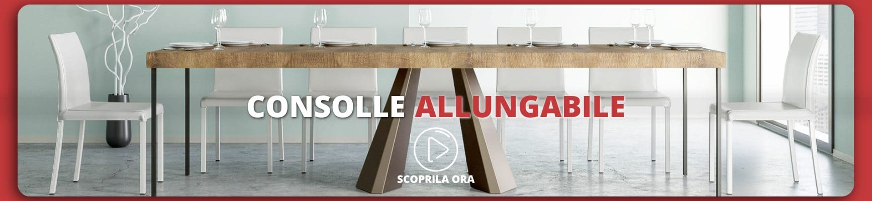 Sala da pranzo moderna con tavolo allungabile e sedie bianche.