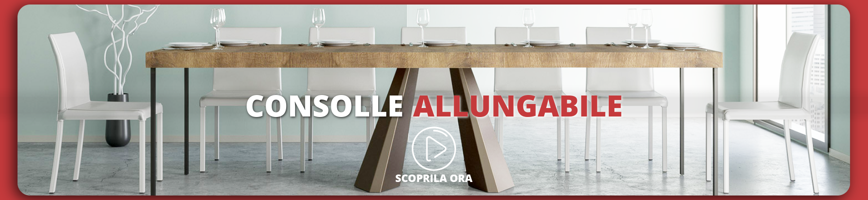 Sala da pranzo moderna con tavolo allungabile e sedie bianche.