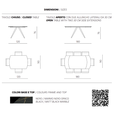 Ausziehbarer Tisch 180 cm mit Platte aus Feinsteinzeug in Marmoroptik ACHILLE weiß