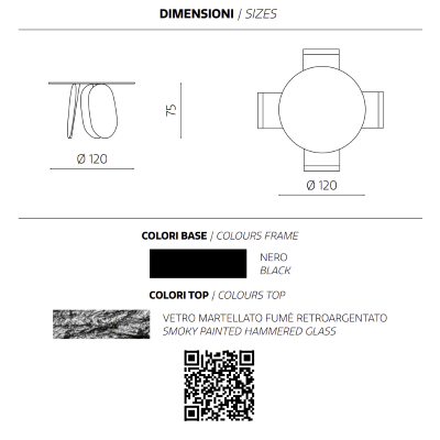 Runder Tisch mit schwarzem Metallgestell und Rauchglasplatte – MAYA120