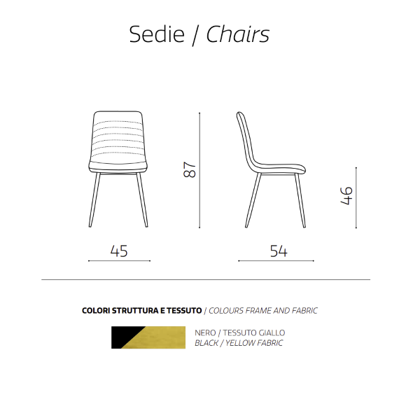 Sedia imbottita in tessuto cannettato Giallo CANNETO 2 sedie
