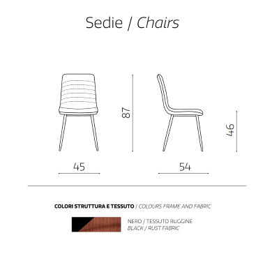 Gepolsterter Stuhl aus Cannetto-Stoff Rostfarben CANNETO 2 Stühle