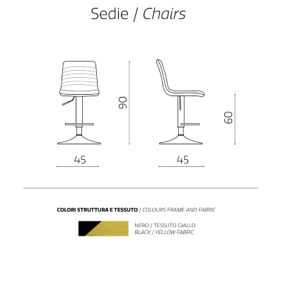 Tabouret de cuisine en tissu canné jaune CANNETO 2 pièces