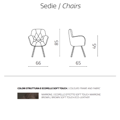 Chaise de salon en éco-cuir marron avec pieds en métal CELIA Set 2 pièces