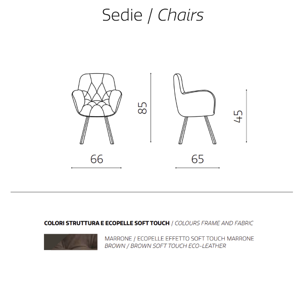 Chaise de salon en éco-cuir marron avec pieds en métal CELIA Set 2 pièces