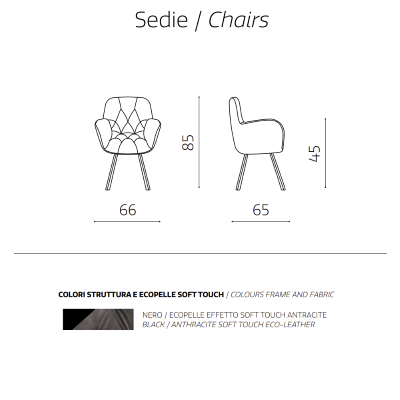 Chaise de salon en éco-cuir anthracite avec pieds en métal CELIA Set 2 pièces