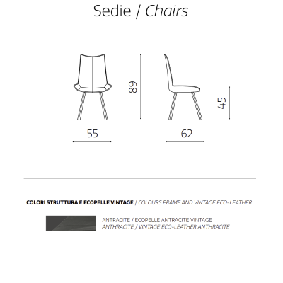 Esszimmerstuhl aus Kunstleder mit Sitz und Beinen in Anthrazit CLODIA Set 2 Stück