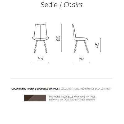 Chaise de salle à manger en éco-cuir avec assise et pieds en marron CLODIA set 2 pièces