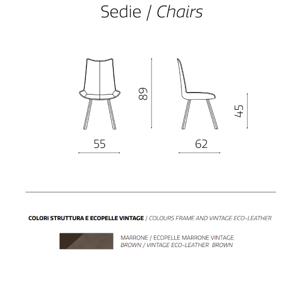 Chaise de salle à manger en éco-cuir avec assise et pieds en marron CLODIA set 2 pièces