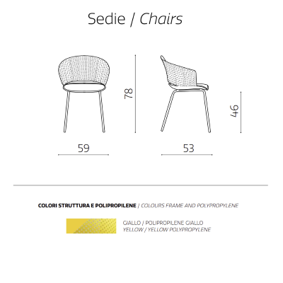 Stuhl aus gelbem Polypropylen und Polsterung aus Polyurethan CUTOLO 2 Stühle