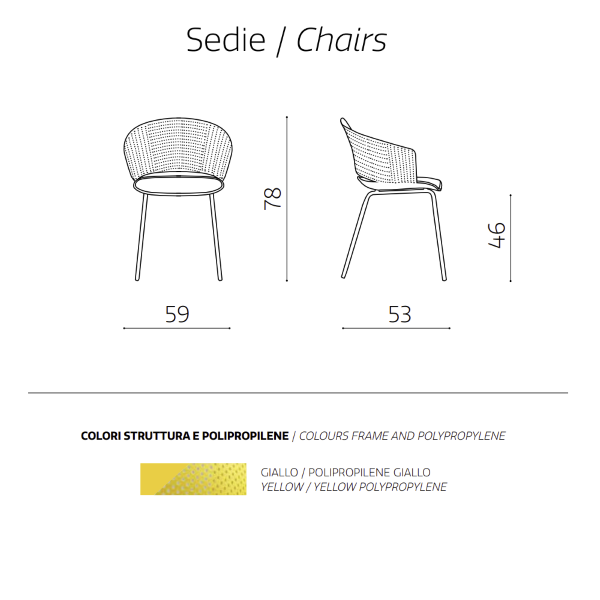 Stuhl aus gelbem Polypropylen und Polsterung aus Polyurethan CUTOLO 2 Stühle