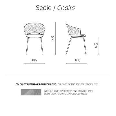 Stuhl aus hellgrauem Polypropylen und Polsterung aus Polyurethan CUTOLO 2 Stühle