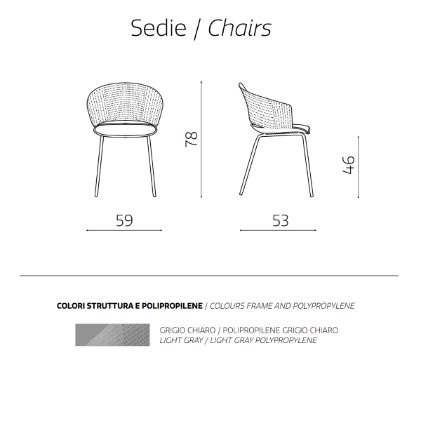 Stuhl aus hellgrauem Polypropylen und Polsterung aus Polyurethan CUTOLO 2 Stühle