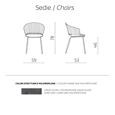 Stuhl aus dunkelgrauem Polypropylen und Polyurethanpolsterung CUTOLO 2 Stühle