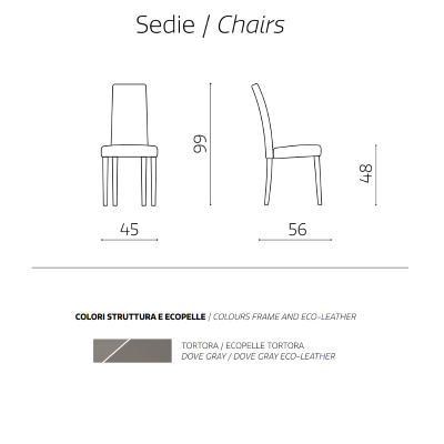 Silla de polipiel con patas pintadas Tortola mod. Juego de 2 piezas DENVER