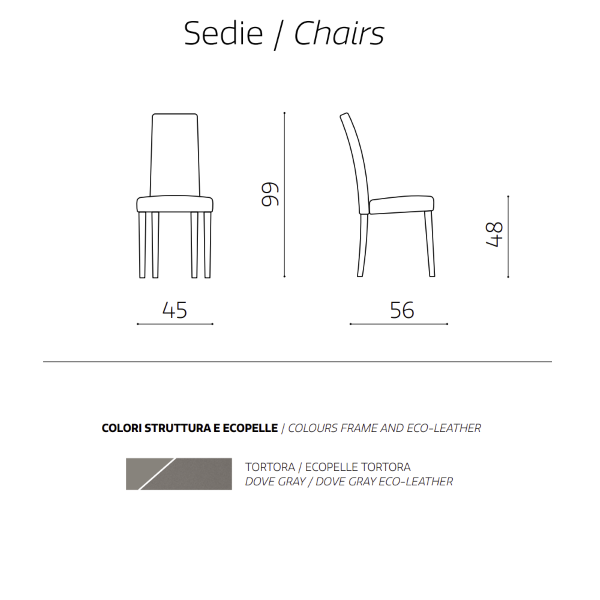 Silla de polipiel con patas pintadas Tortola mod. Juego de 2 piezas DENVER
