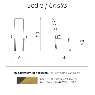 Gelber Stoffstuhl mit Holzbeinen DENVER 2 Stühle
