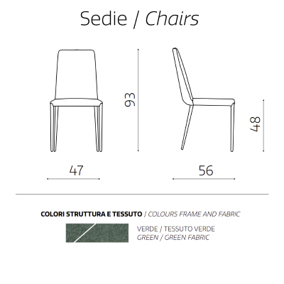 Gepolsterter Stuhl aus grünem Stoff ETTORE 2 Stühle