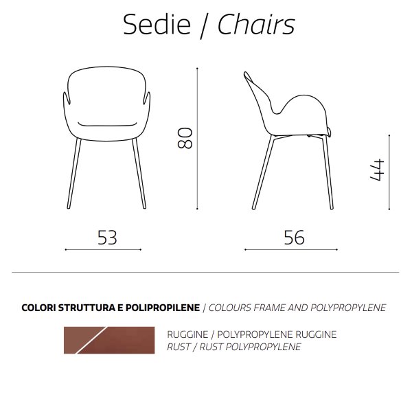 Silla ruggine polipropileno con estructura metálica FLUO 2 sillas