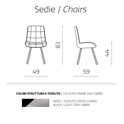 Chaise de cuisine en tissu gris clair avec pieds en métal FRIEDIC set 2 pcs