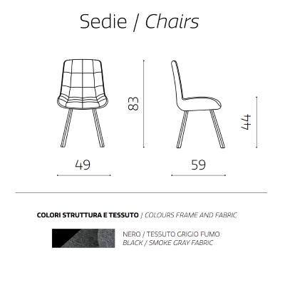 Küchenstuhl aus rauchgrauem Stoff mit Metallbeinen FRIEDIC Set 2 Stück