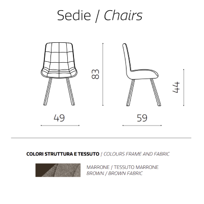 Chaise de cuisine en tissu marron avec pieds en métal FRIEDIC set 2 pièces