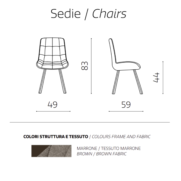 Chaise de cuisine en tissu marron avec pieds en métal FRIEDIC set 2 pièces